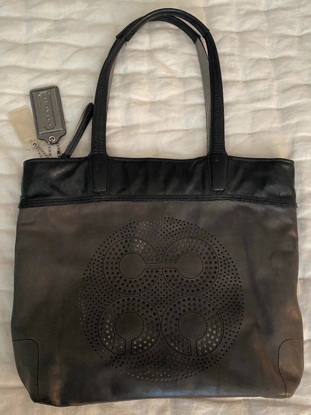 Coach Audrey Leigh Perforated Leather Tote 17041 Black